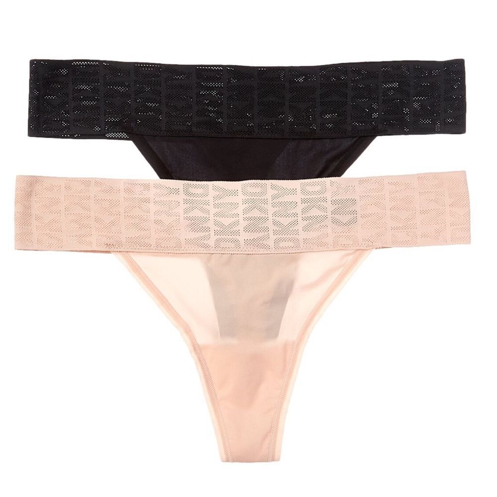 DKNY Stretch Thongs - Black & Pink (Set of 2)
